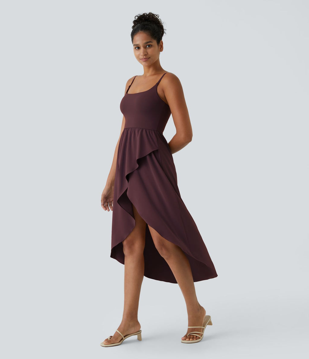 Breezeful™ Robe Casual 2 Pièces Dos Nu Haut Bas Poche Latérale Fluide Séchage Rapide