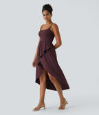 Breezeful™ Robe Casual 2 Pièces Dos Nu Haut Bas Poche Latérale Fluide Séchage Rapide