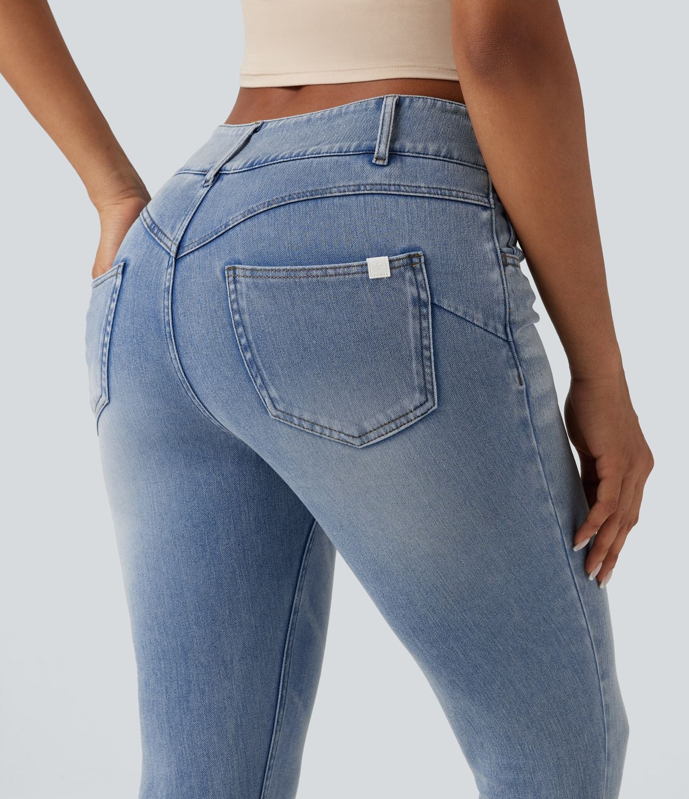 Halara Flex™ Jean skinny 7/8 casual taille mi-haute en lyocell drapé effet délavé, avec poches