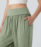 Pantalon sarouel taille haute à poches latérales, style resort