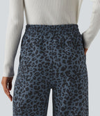Pantalon léopard velours côtelé imprimé coupe droite mop taille haute avec poches