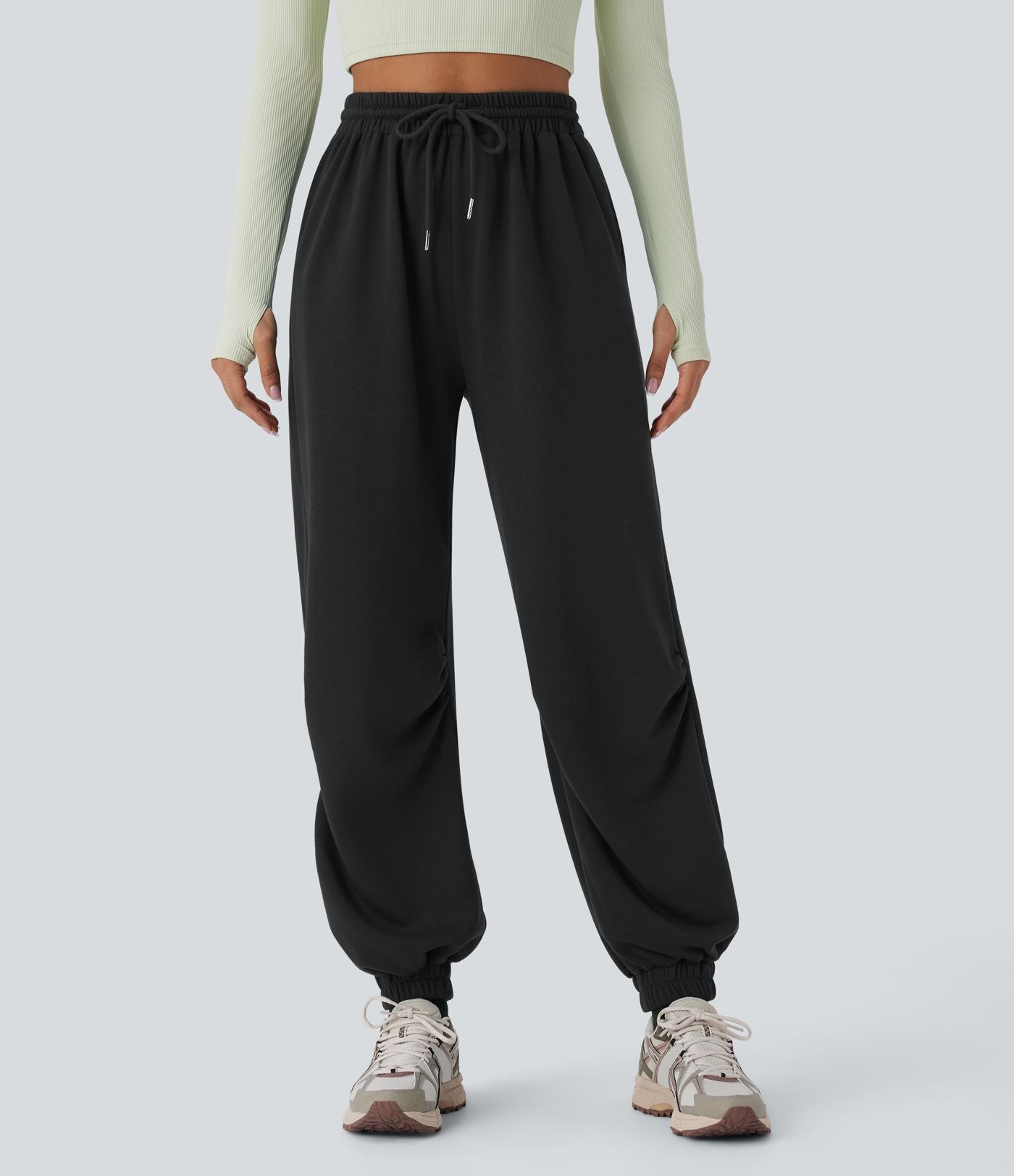 Jogging de running taille haute avec poches et cordon de serrage