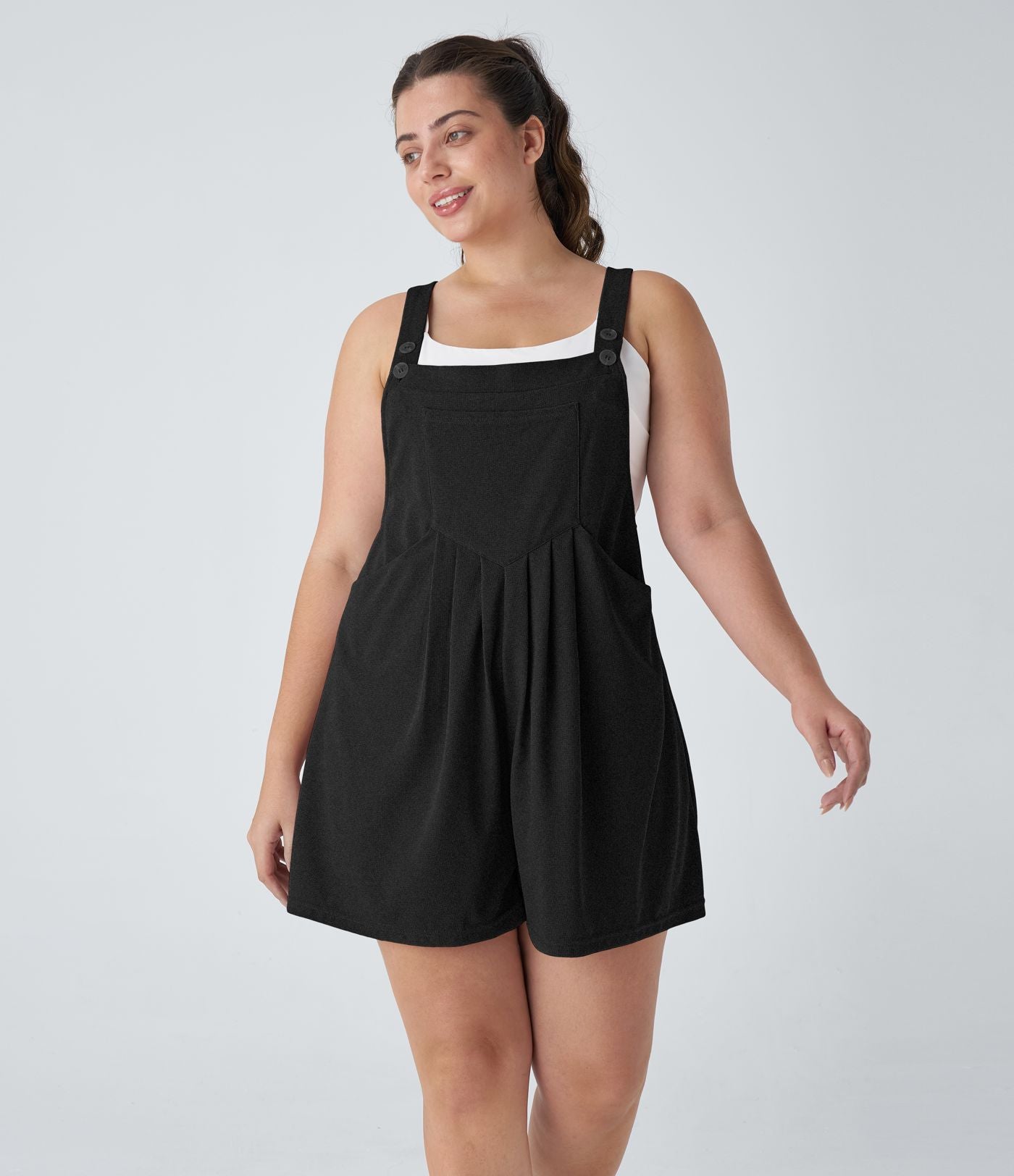 Salopette Casual en Gaufré avec Bretelles Réglables Boutons et Poches Multiples Grande Taille