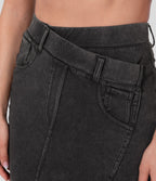 Halara Flex™ Jupe Midi Casual Taille Haute avec Ourlet Fendu en Denim Tricoté Élastique