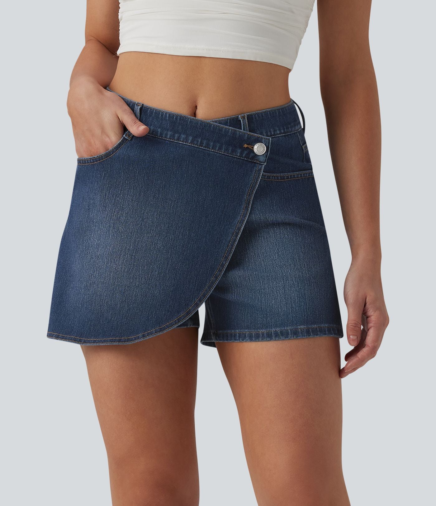Jupe-short denim Halara Flex™ asymétrique casual taille mi-haute avec poches