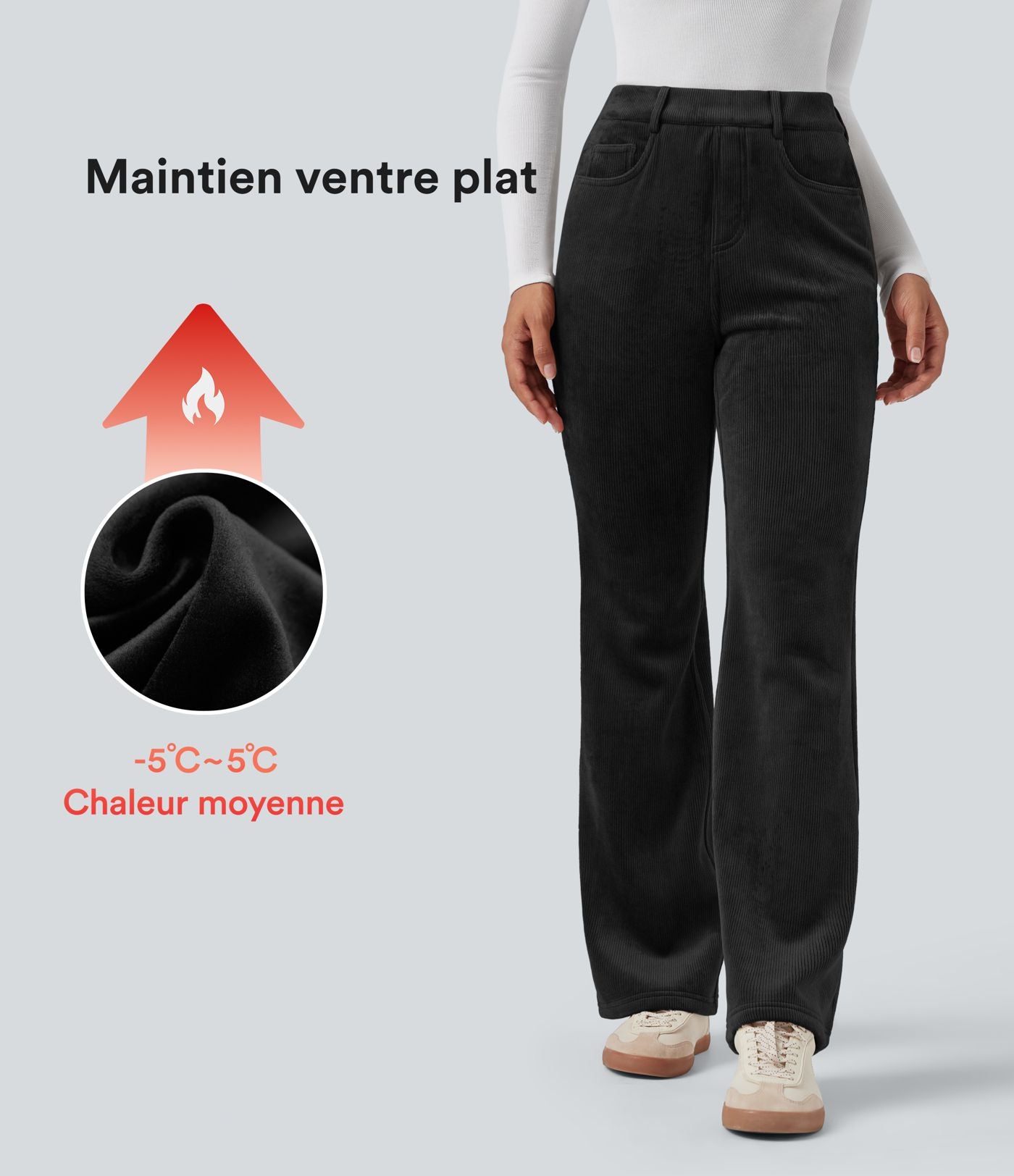 Pantalon évasé décontracté en velours côtelé molleton taille haute gainant avec poches