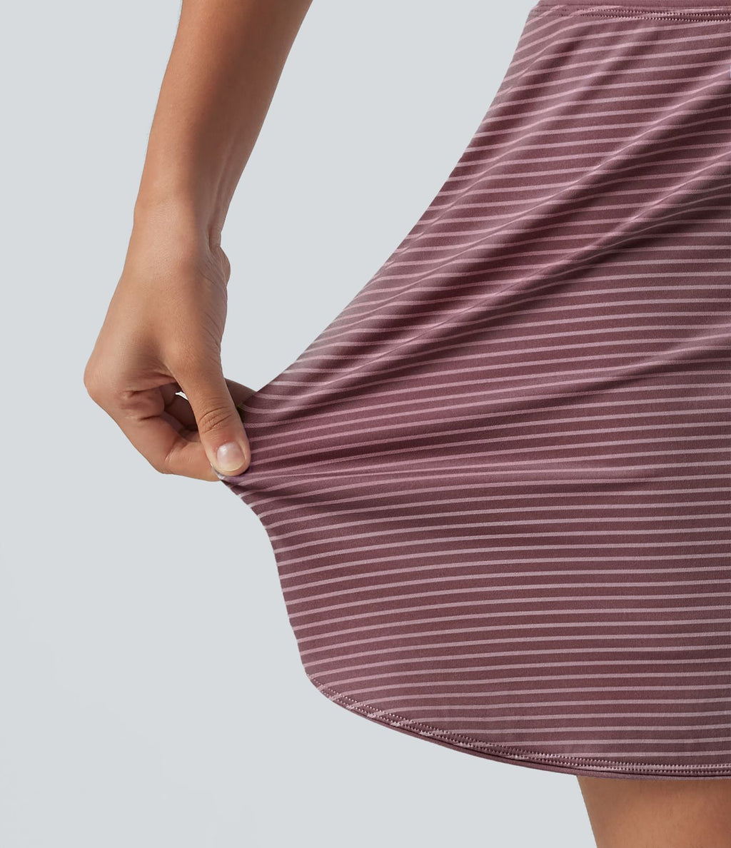 Jupe de golf mini moulante 2-en-1 taille haute à rayures à poches — longueur prolongée