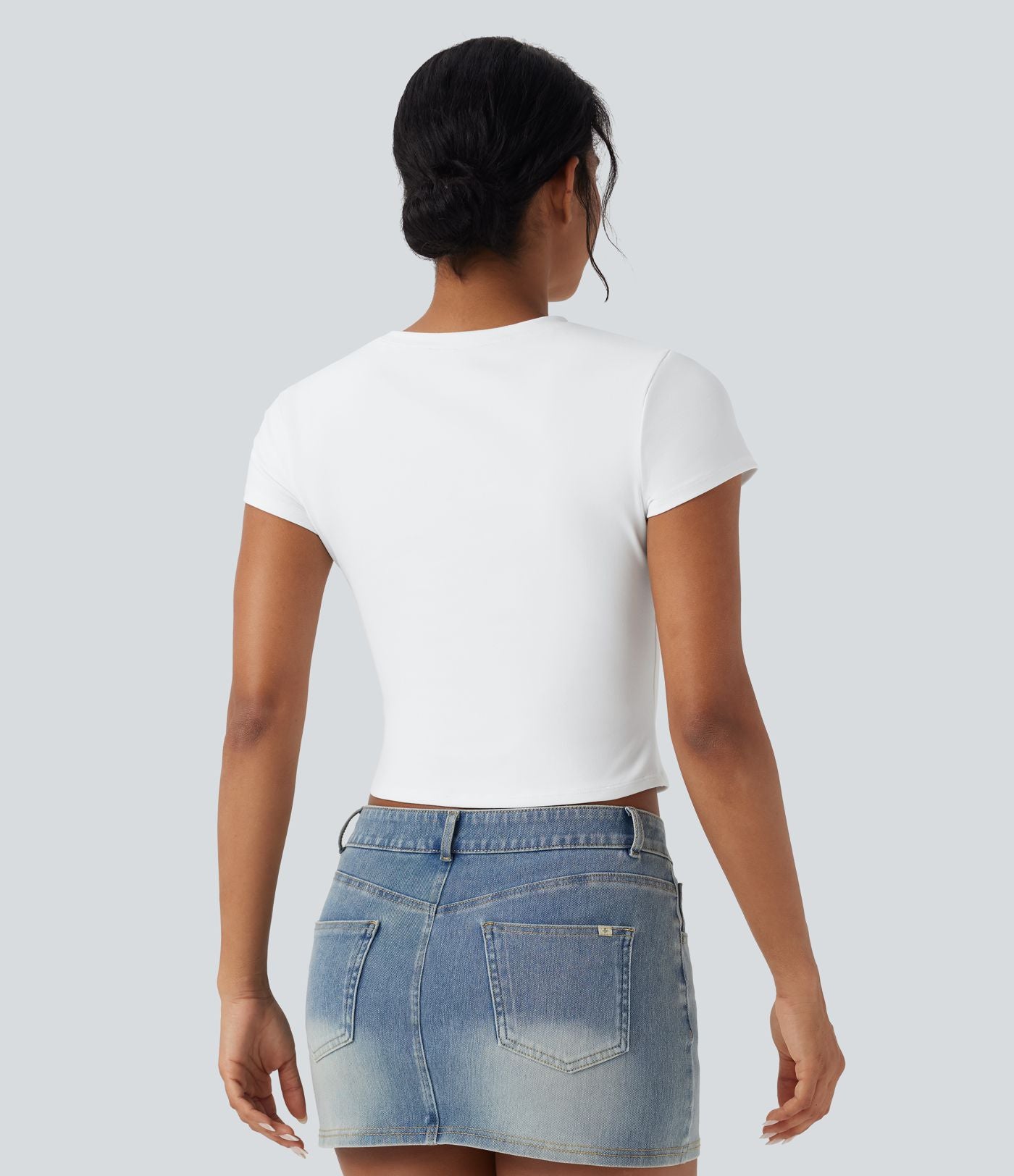 T-shirt baby tee décontracté court ajusté col rond