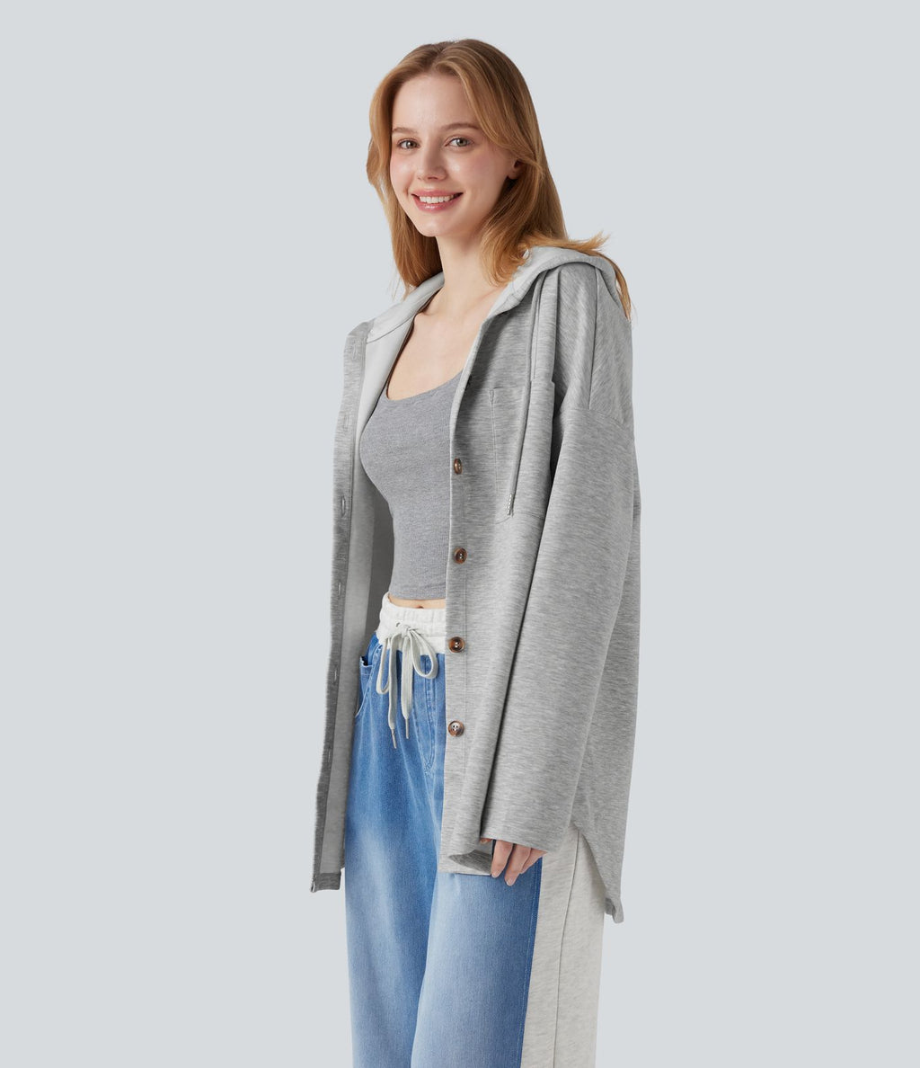 Sweat-shirt à capuche avec cordon de serrage à manches longues et ourlet arrondi avec poche