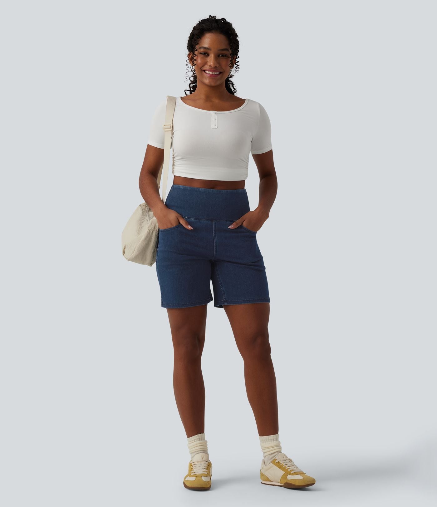 Short en jean Halara Flex™ casual gainant taille haute 17,5 cm avec poches