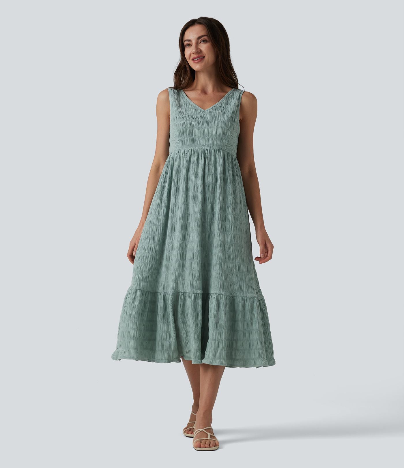 Robe midi décontractée sans manches à col en V