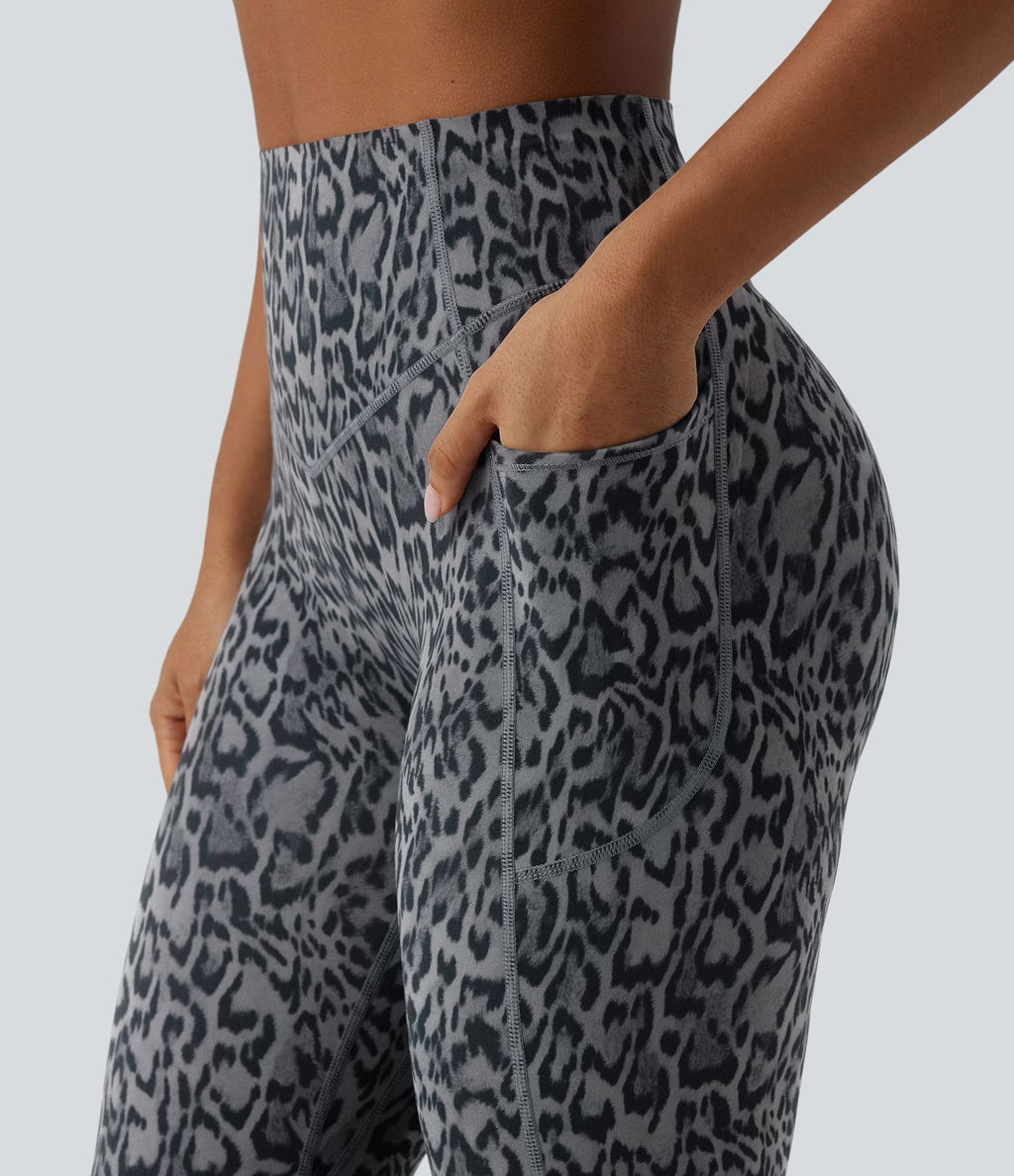 Legging de yoga bootcut taille haute gainant effet push-up imprimé léopard Halara UltraSculpt™ avec poches