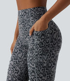 Legging de yoga bootcut taille haute gainant effet push-up imprimé léopard Halara UltraSculpt™ avec poches