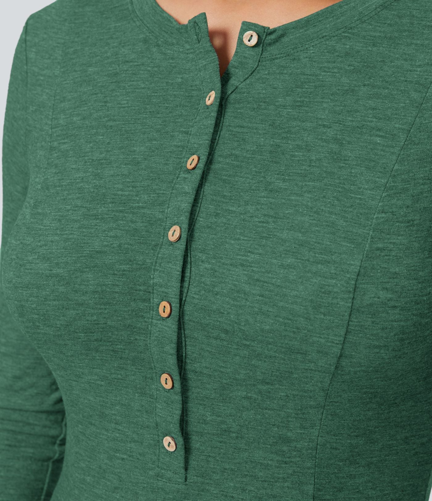 Robe de Casual Maxi Manches Longues Évasées et Boutons au Col Rond