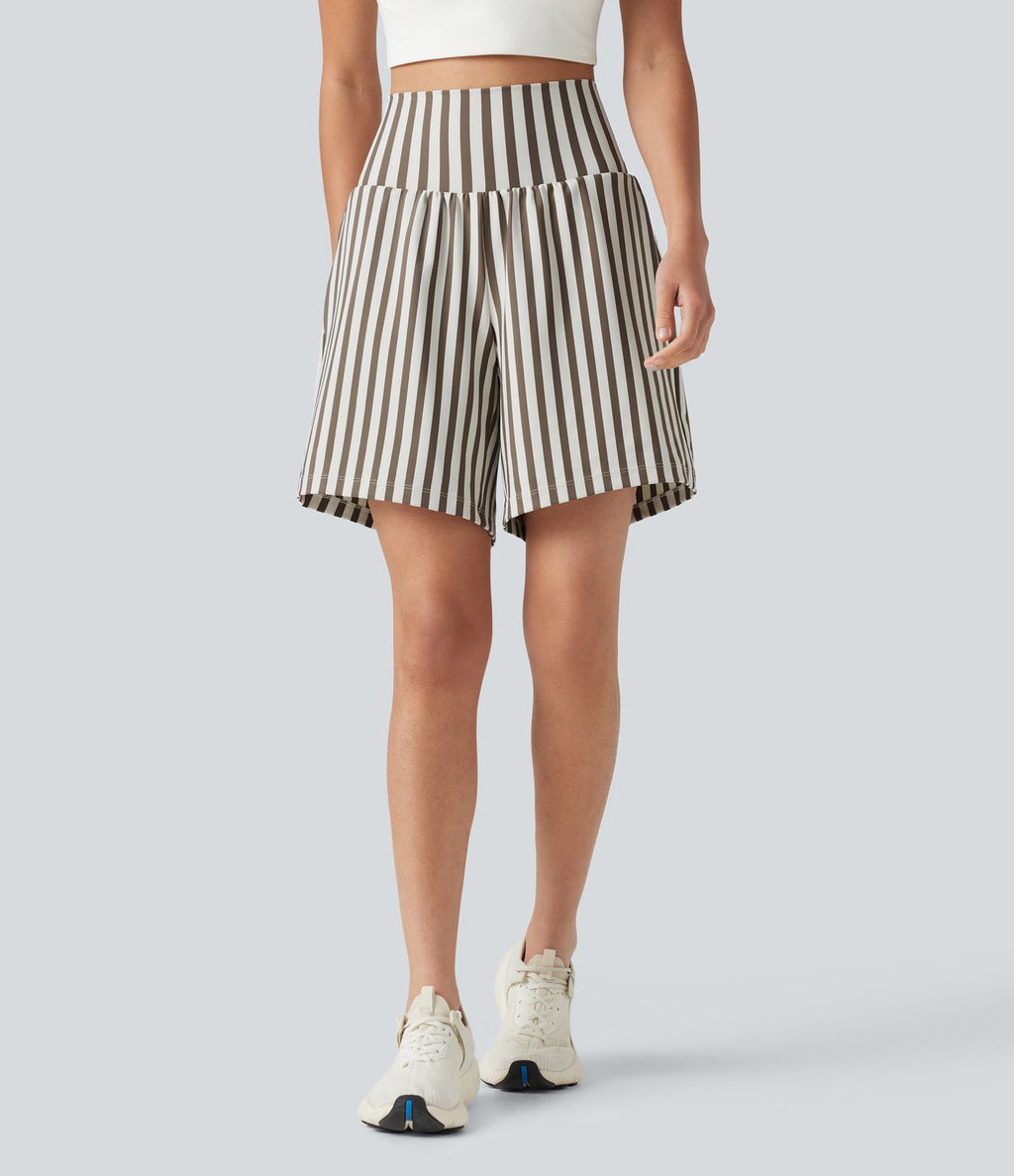 Short ample de yoga 2 en 1 taille haute à rayures, 17,5 cm (7 pouces), avec poches
