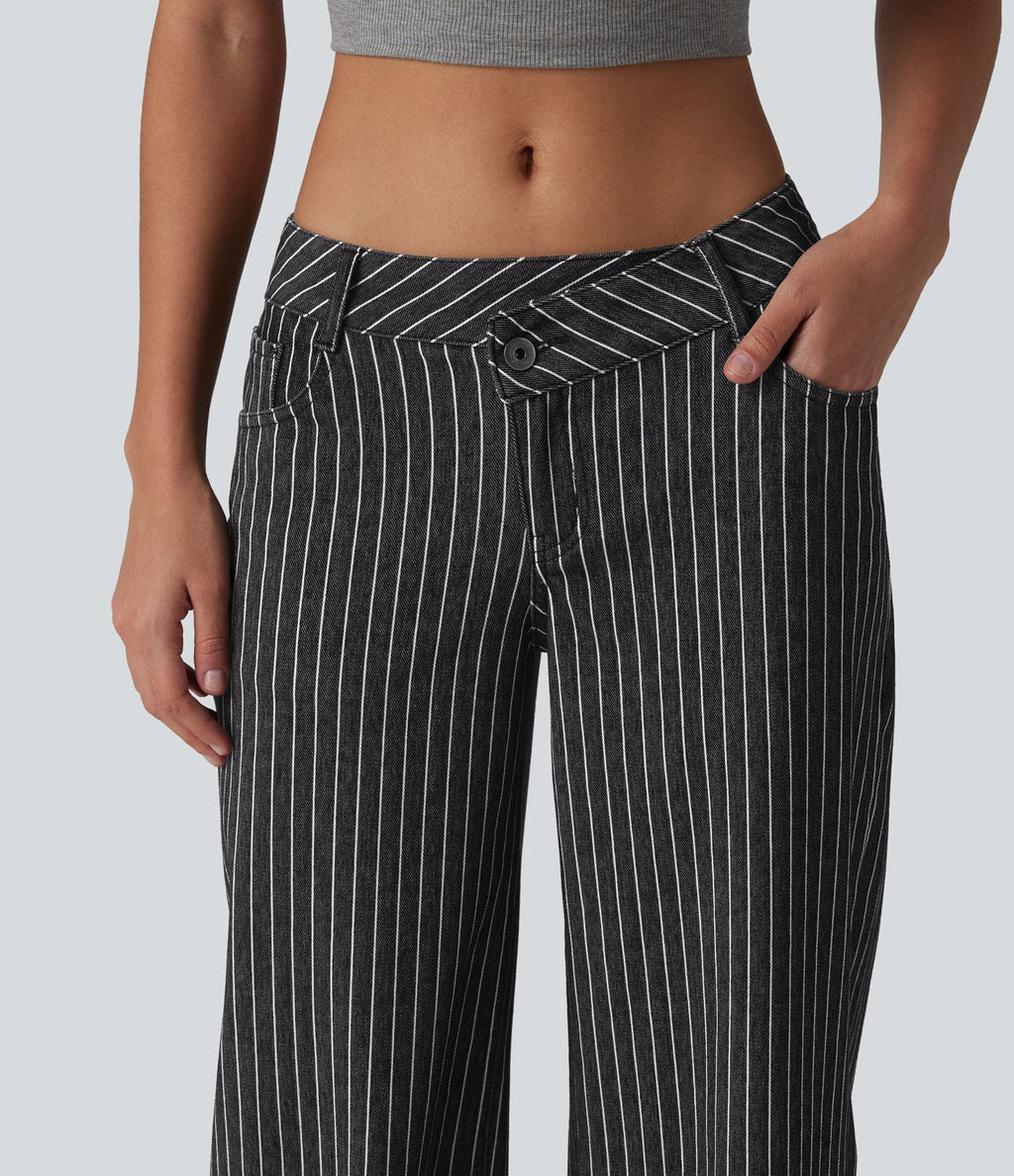 Halara Flex™ Jean large asymétrique taille basse à rayures avec poches