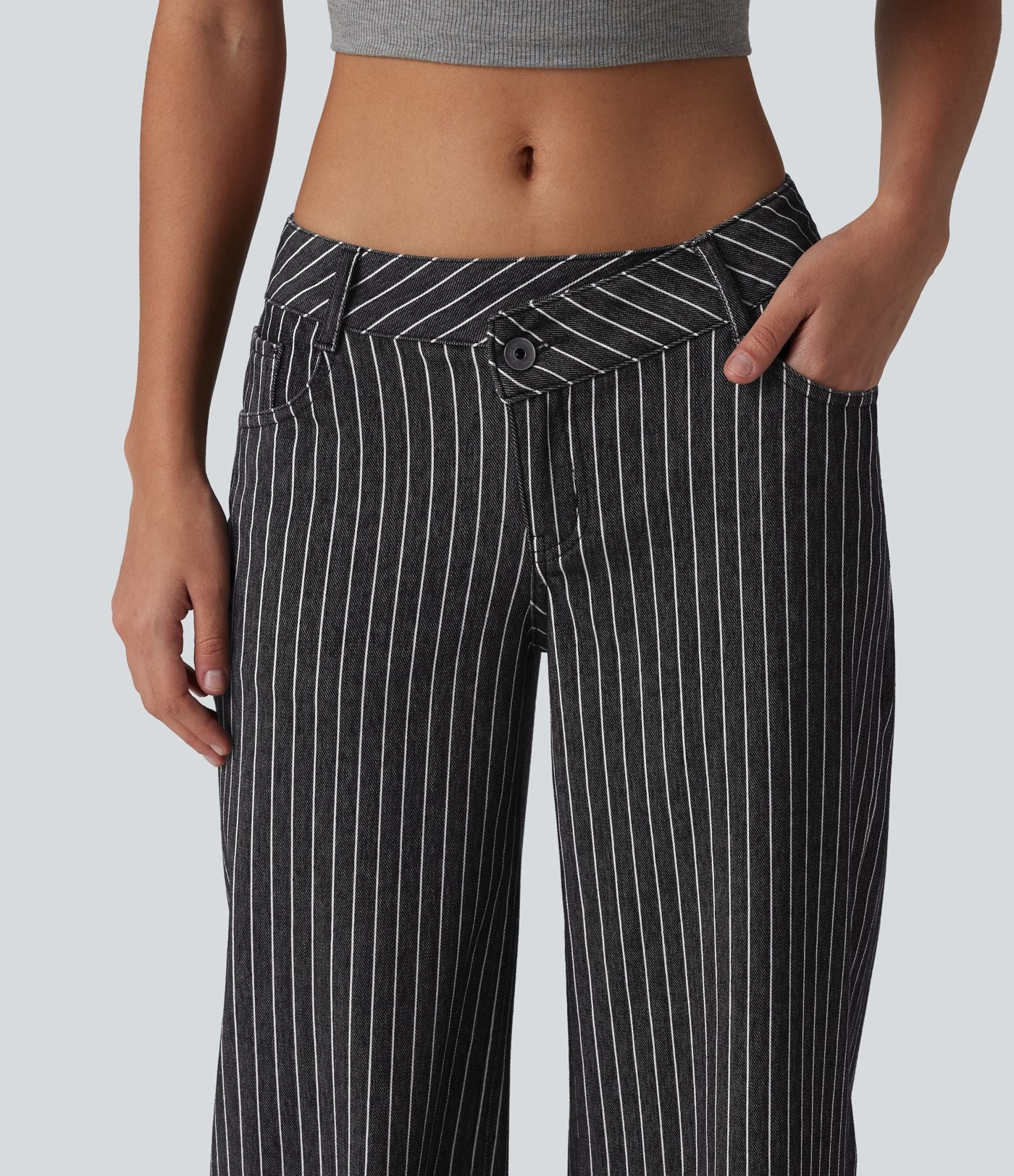 Halara Flex™ Jean large asymétrique taille basse à rayures avec poches