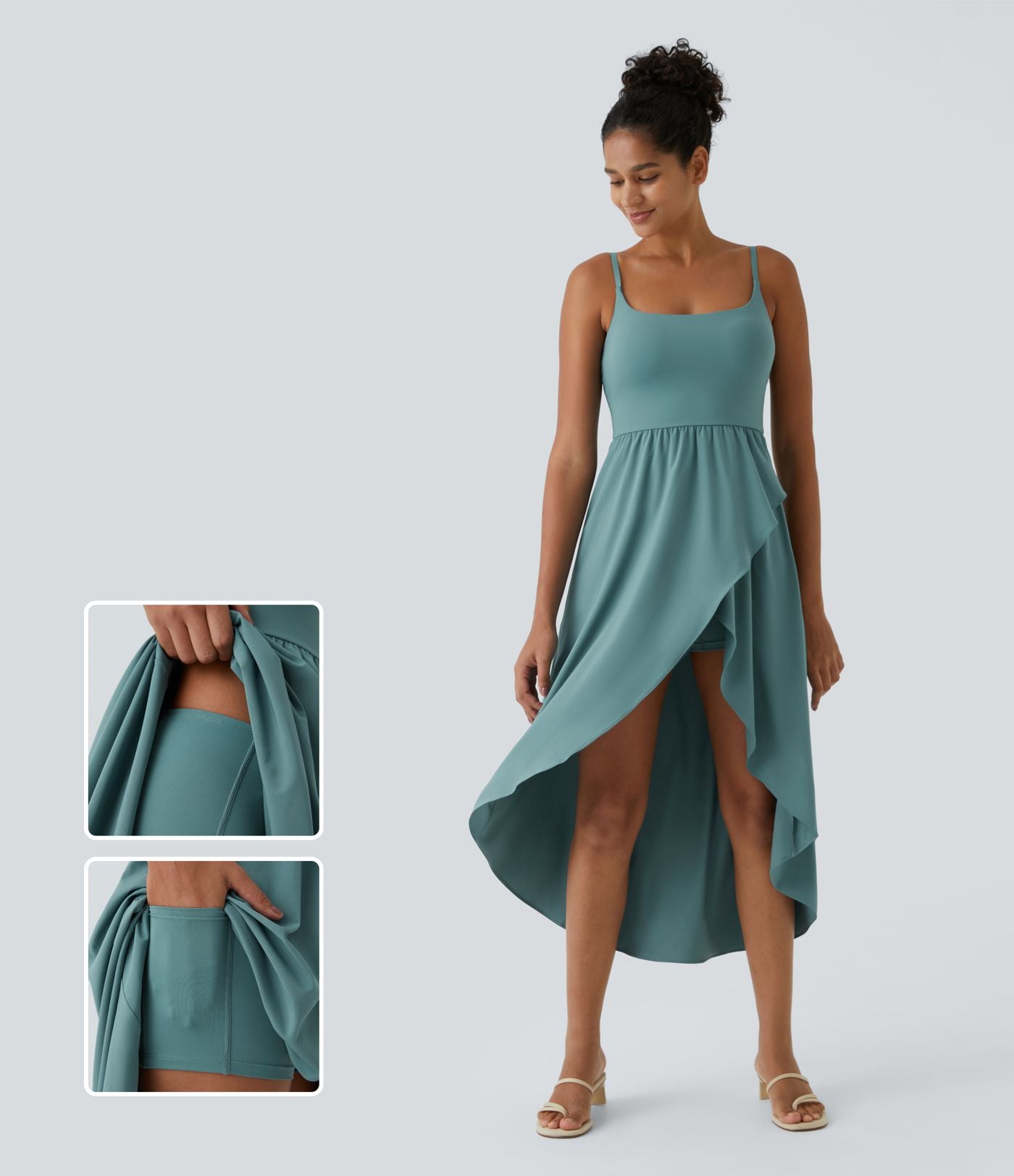 Breezeful™ Robe Casual 2 Pièces Dos Nu Haut Bas Poche Latérale Fluide Séchage Rapide