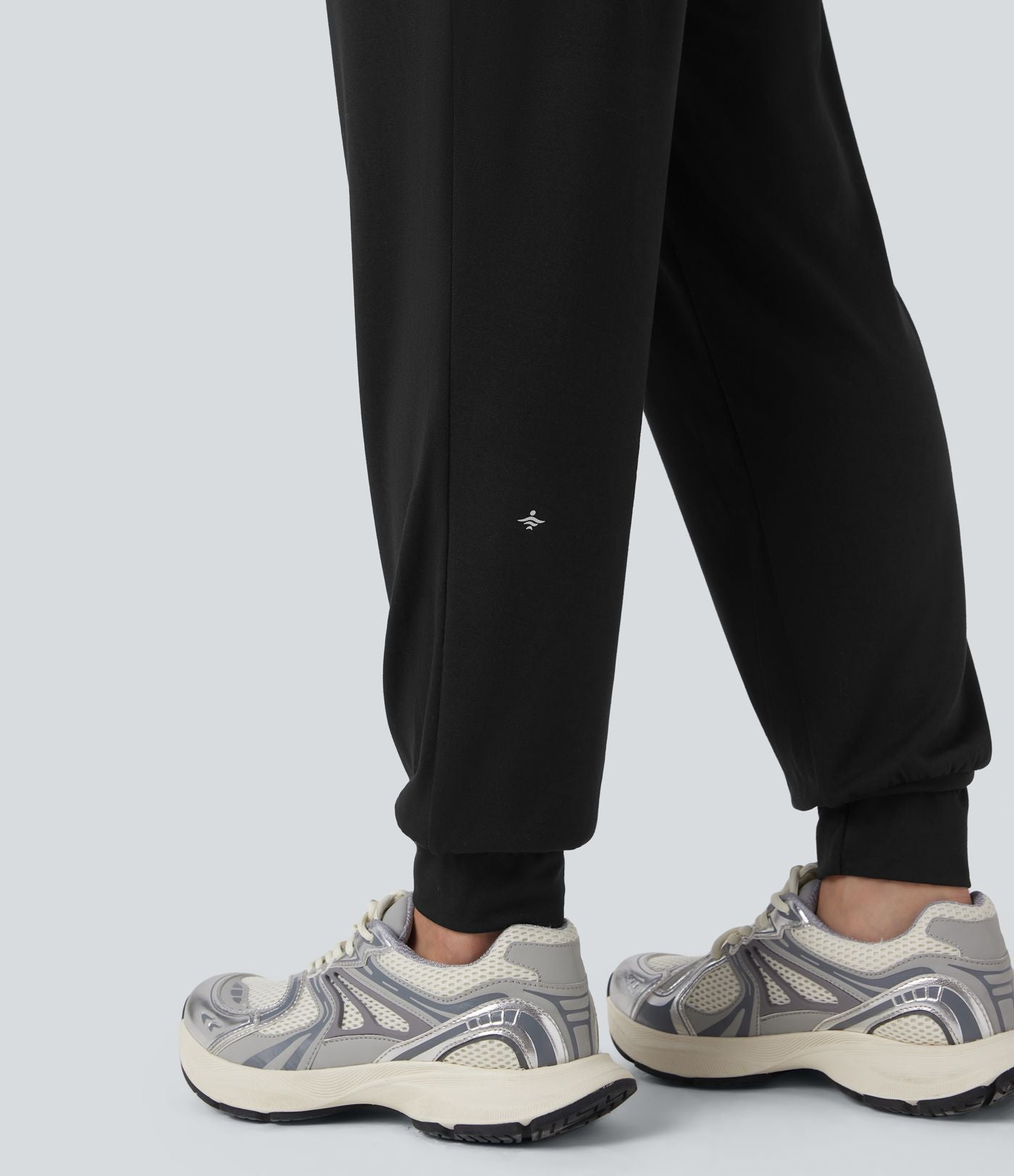 Jogging taille haute froncé chiné avec poches