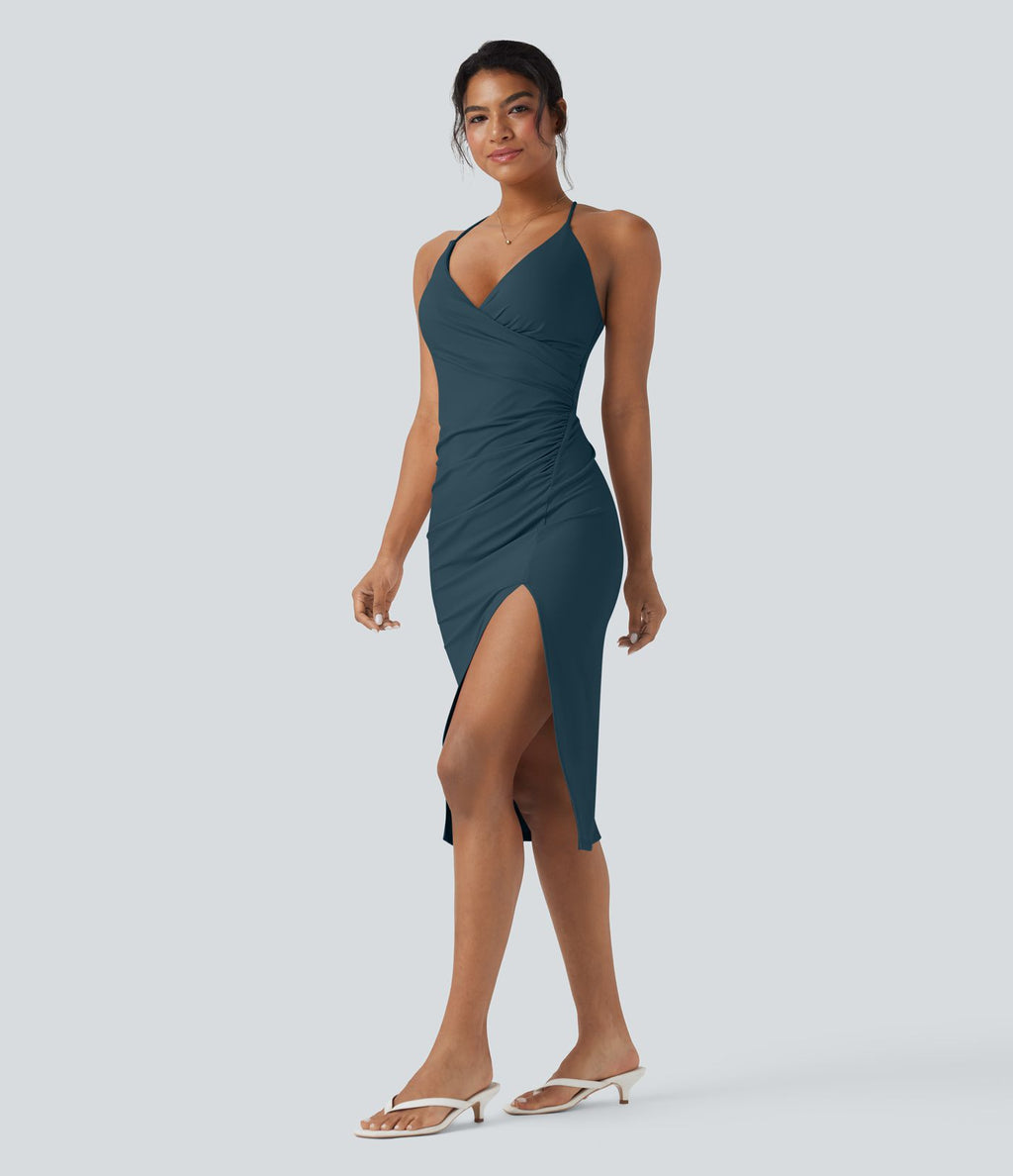 Robe moulante SoftlyZero™ Airy croisée froncée laçage effet frais InstantCool, bonnets E-G, protection solaire UPF50+