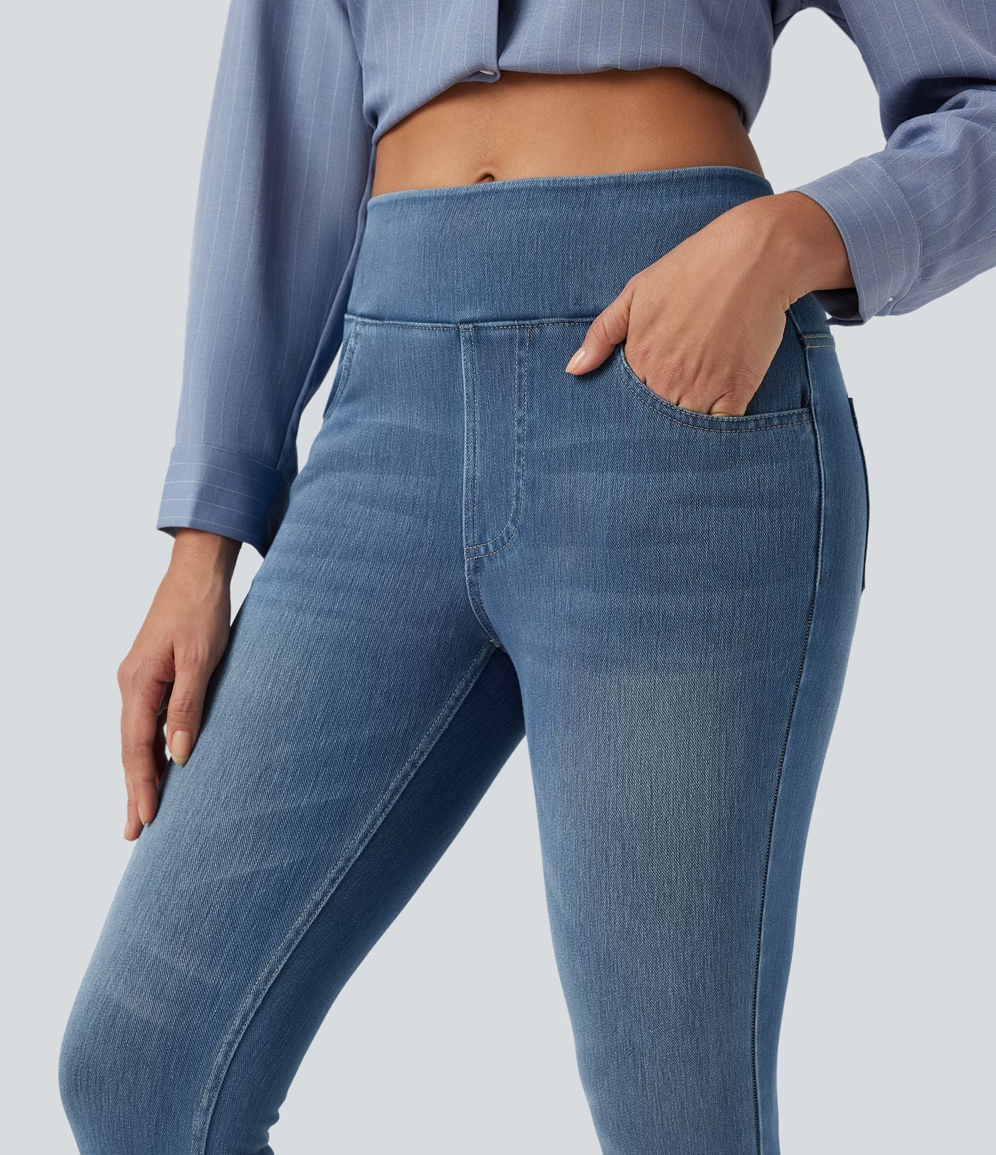 Leggings 7/8 décontractés en denim taille haute avec poches Halara Flex™