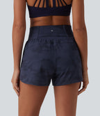 Short de running 2 en 1 Halara UltraSculpt™ gainant imprimé camouflage, taille haute, ourlet incurvé, 10 cm, avec poche