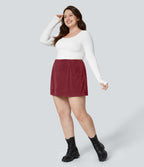 Jupe Casual Grande Taille en Velours Côtelé Mini à Taille Haute avec Fermeture Éclair Invisible 2 en 1
