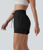 Short running 2-en-1 taille haute avec cordon de serrage et poches