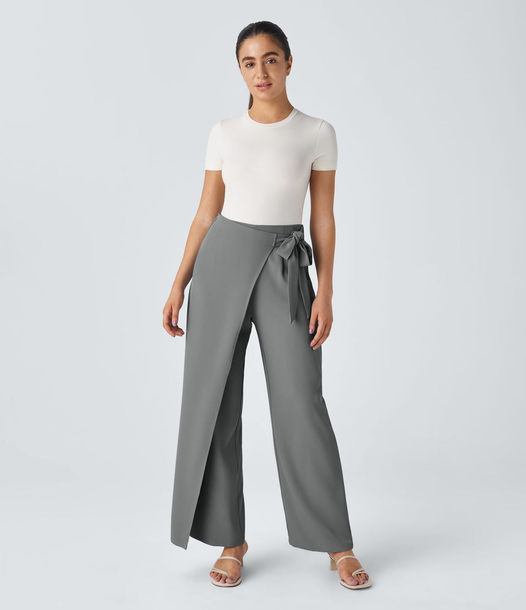 Pantalon Tailleur Large Fluide Taille Haute Fermeture Éclair Invisible