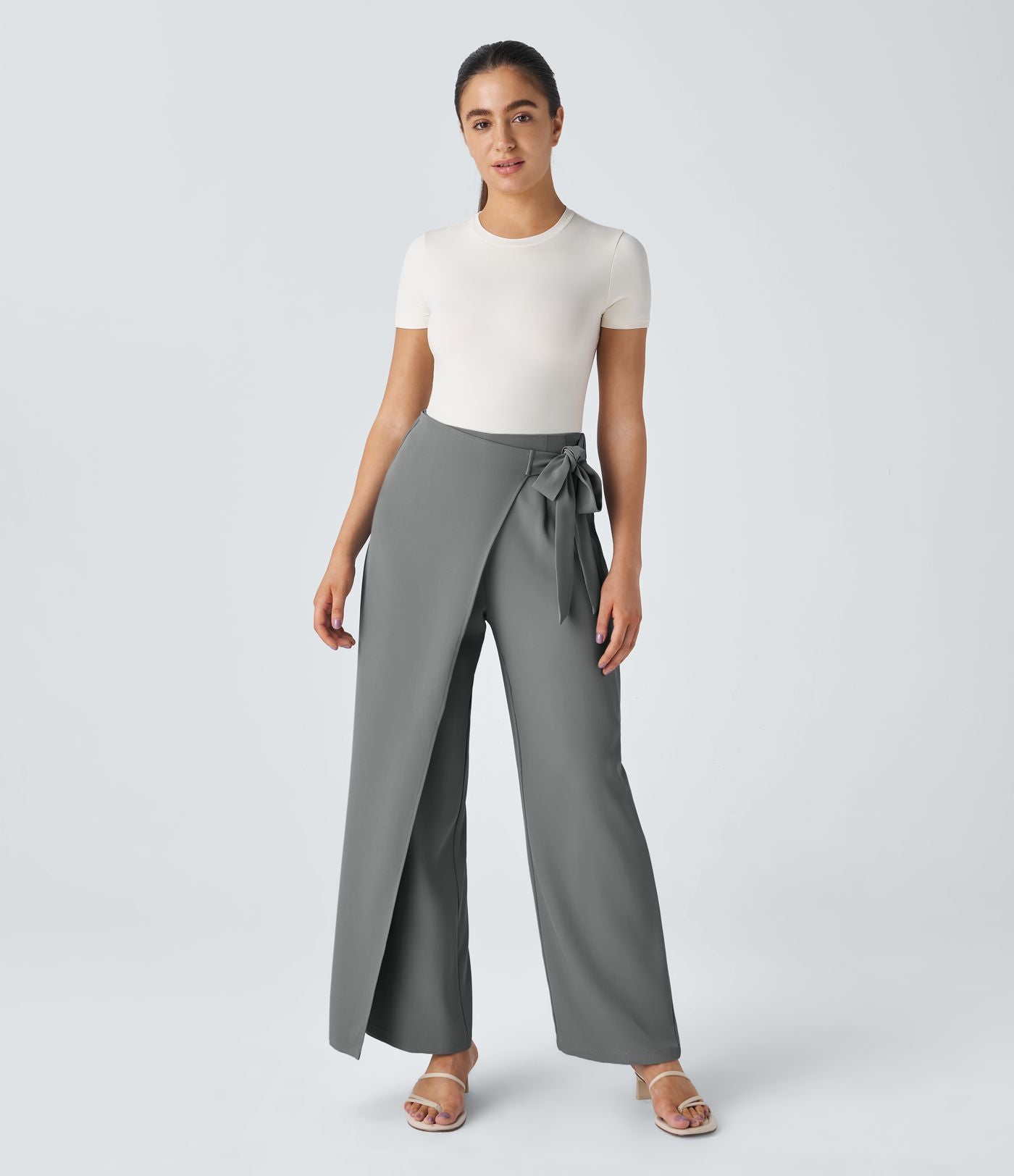 Pantalon Tailleur Large Fluide Taille Haute Fermeture Éclair Invisible