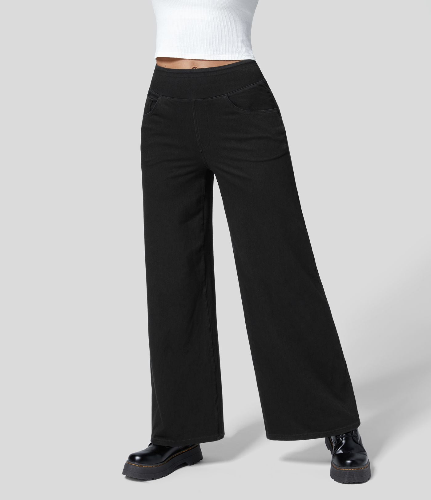 Halara Flex™ Jean Large Travail à Taille Haute Poches Multiples et Tricot Extensible