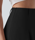 Jupe longue évasée à taille haute avec fermeture éclair invisible, aspect lin