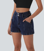 Short en denim extensible Halara Flex™ à taille moyenne avec bouton, fermeture éclair et poches latérales 7,5 cm