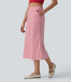 Jupe mi-longue casual à rayures taille haute avec poches