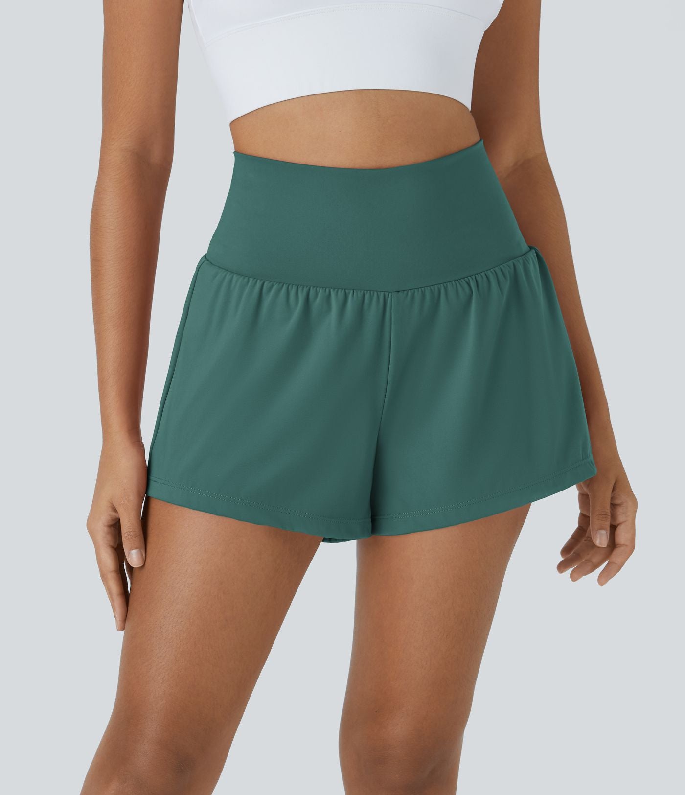 Short 7,5cm Yoga 2 en 1 Super Taille Haute Poches Arrière Poches Cachées Latérales