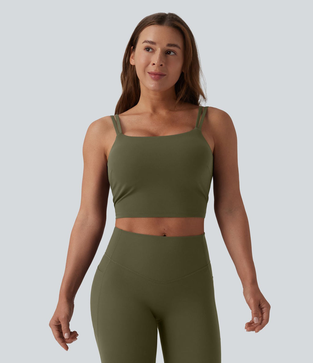 Débardeur de yoga cropped Halara UltraSculpt™ à doubles bretelles dos torsadé ouvert avec soutien-gorge intégré – Bonnets E-G