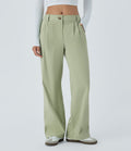 Pantalon décontracté droit taille moyenne à bouton, fermeture éclair et poches latérales