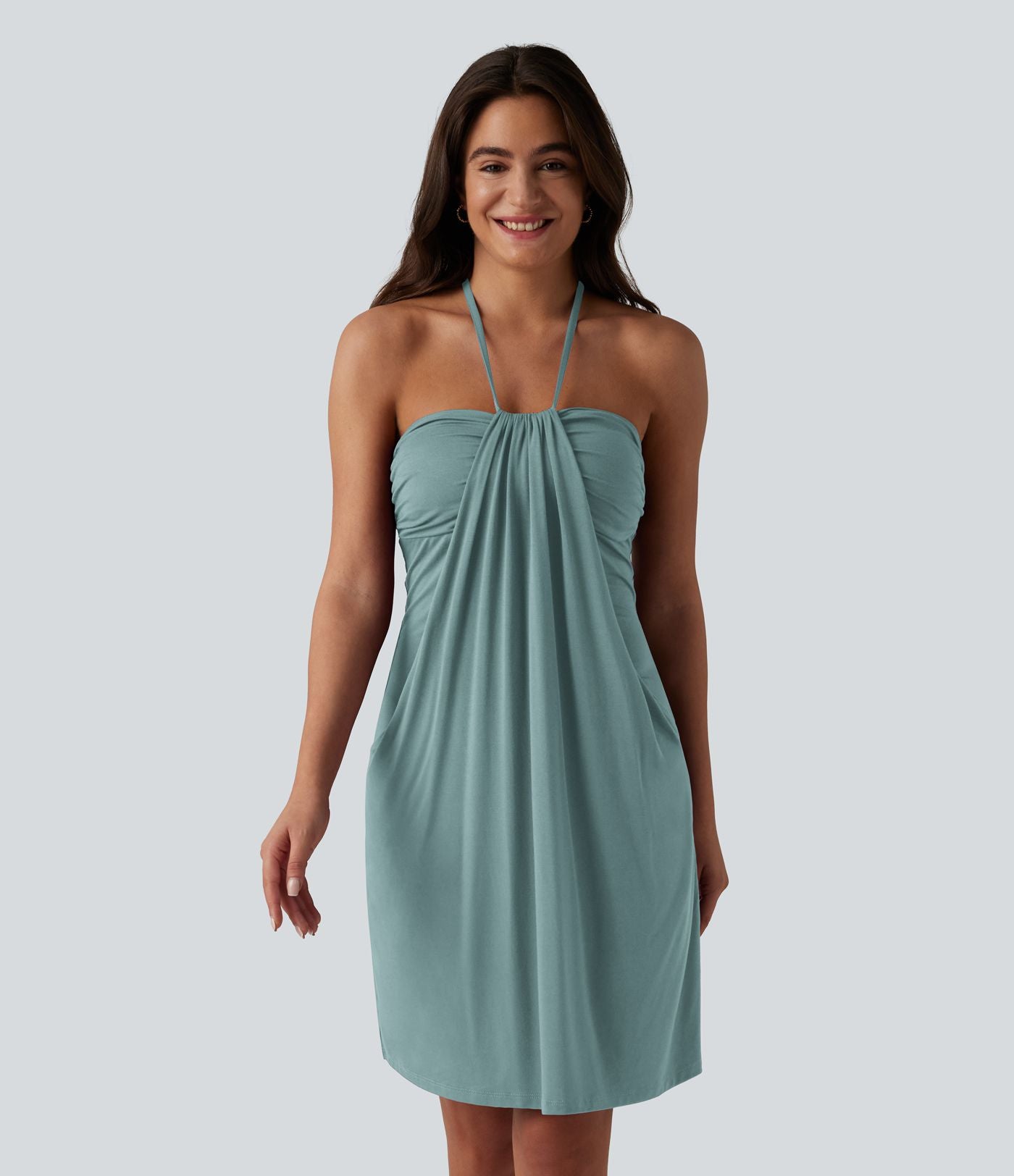 Robe mini dos nu à bretelles, brassière intégrée et poches