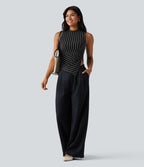 Débardeur décontracté à rayures asymétriques et col montant