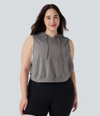 Débardeur de course grande taille crop top à capuche sans manches avec cordon de serrage