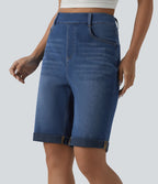Short 7/8 tailleur Halara Flex™ denim casual ourlet roulotté taille haute avec poches