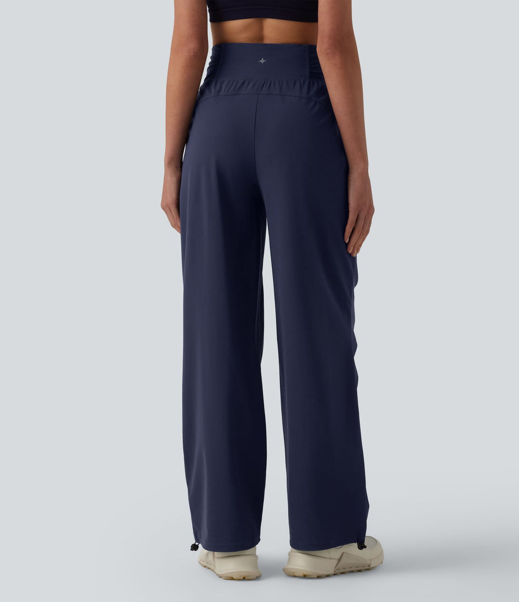 Pantalon running coupe droite taille haute à cordon de serrage et fronces séchage rapide avec poches
