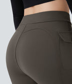 Pantalon cargo décontracté évasé taille haute avec poches à rabat latérales