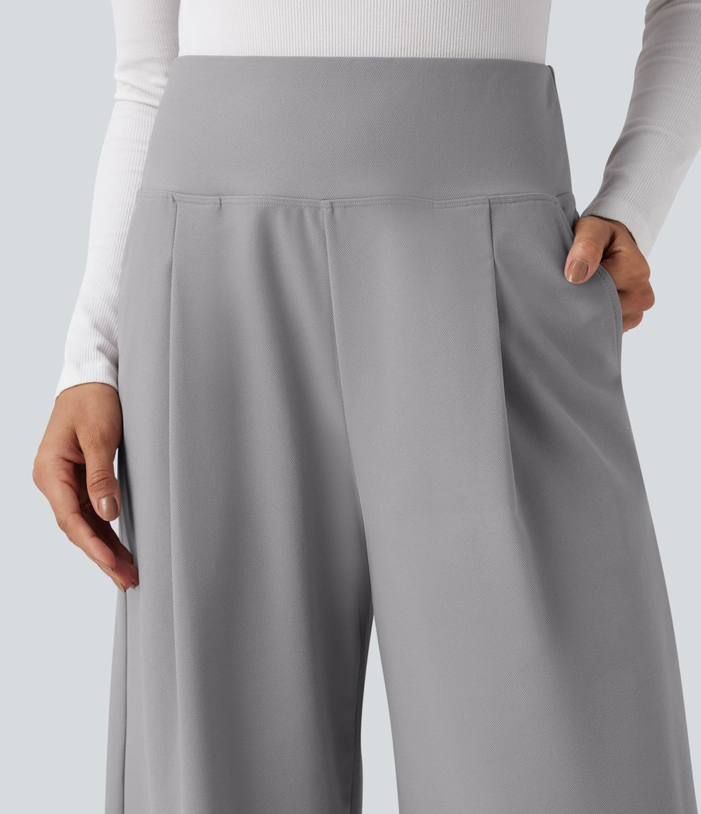 Pantalon tailleur ample taille haute en sergé Halara Flex™ avec poches