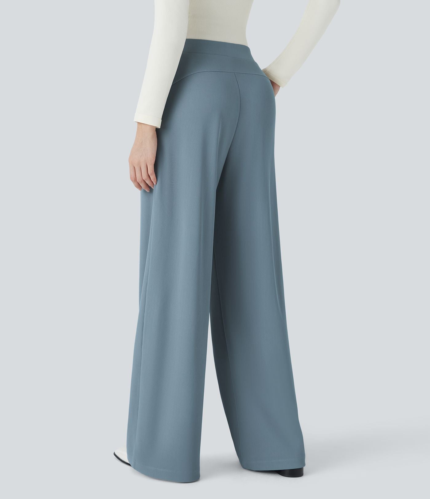 Halara Flex™ Pantalon Tailleur Évasé à Taille Haute Sculptant la Silhouette avec Poches Latérales Micro Waffle