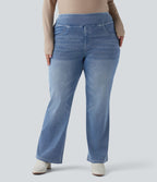 Jean décontracté Halara Flex™ grande taille bootcut taille haute en maille extensible délavée avec multiples poches