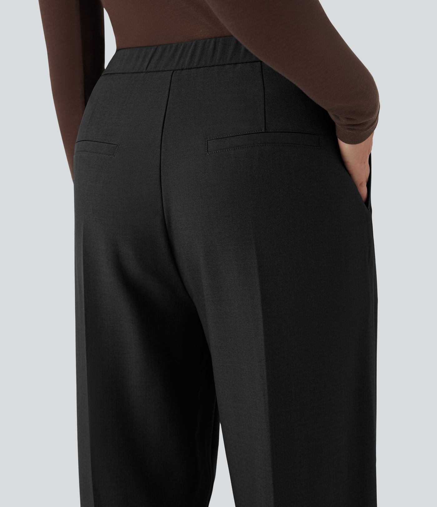Pantalon tailleur taille haute fermeture éclair jambe droite avec poches