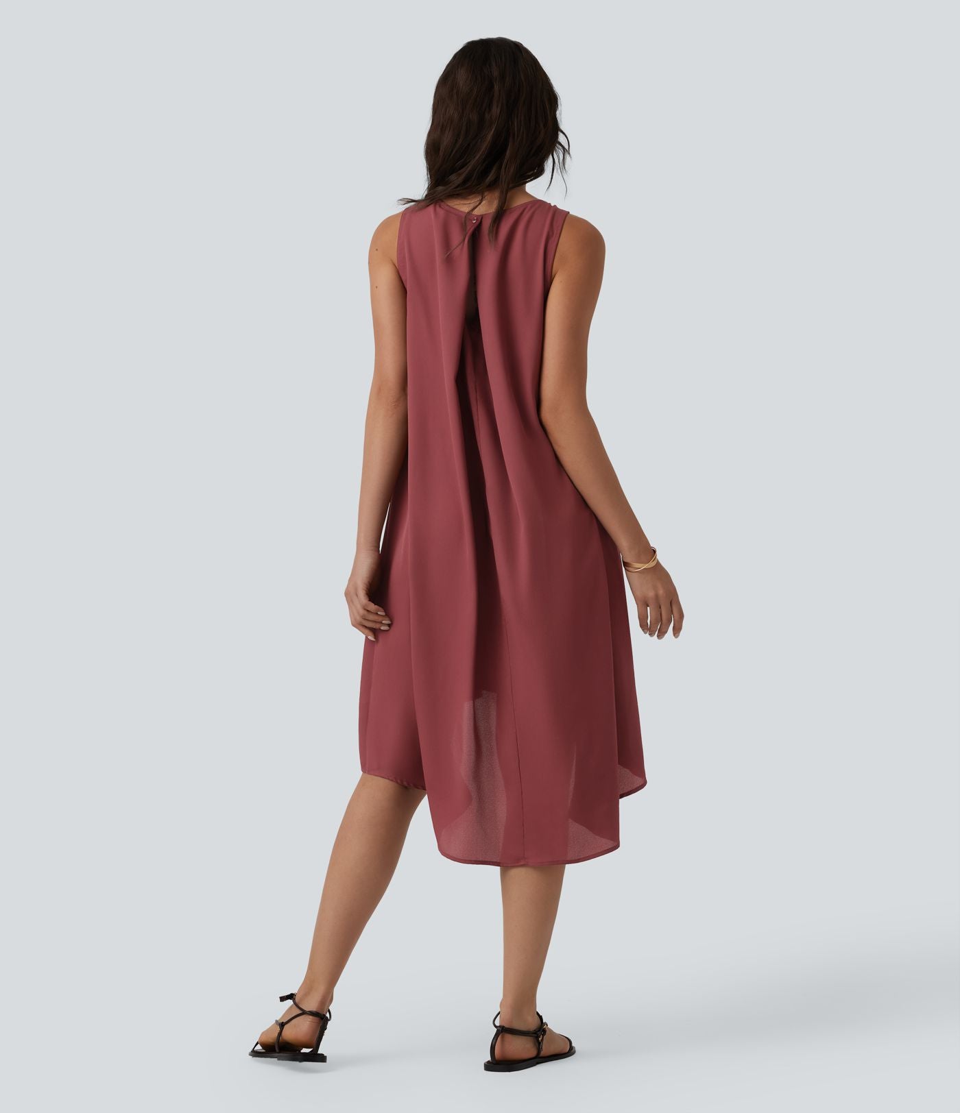 Robe fluide décontractée col rond sans manches plissée asymétrique