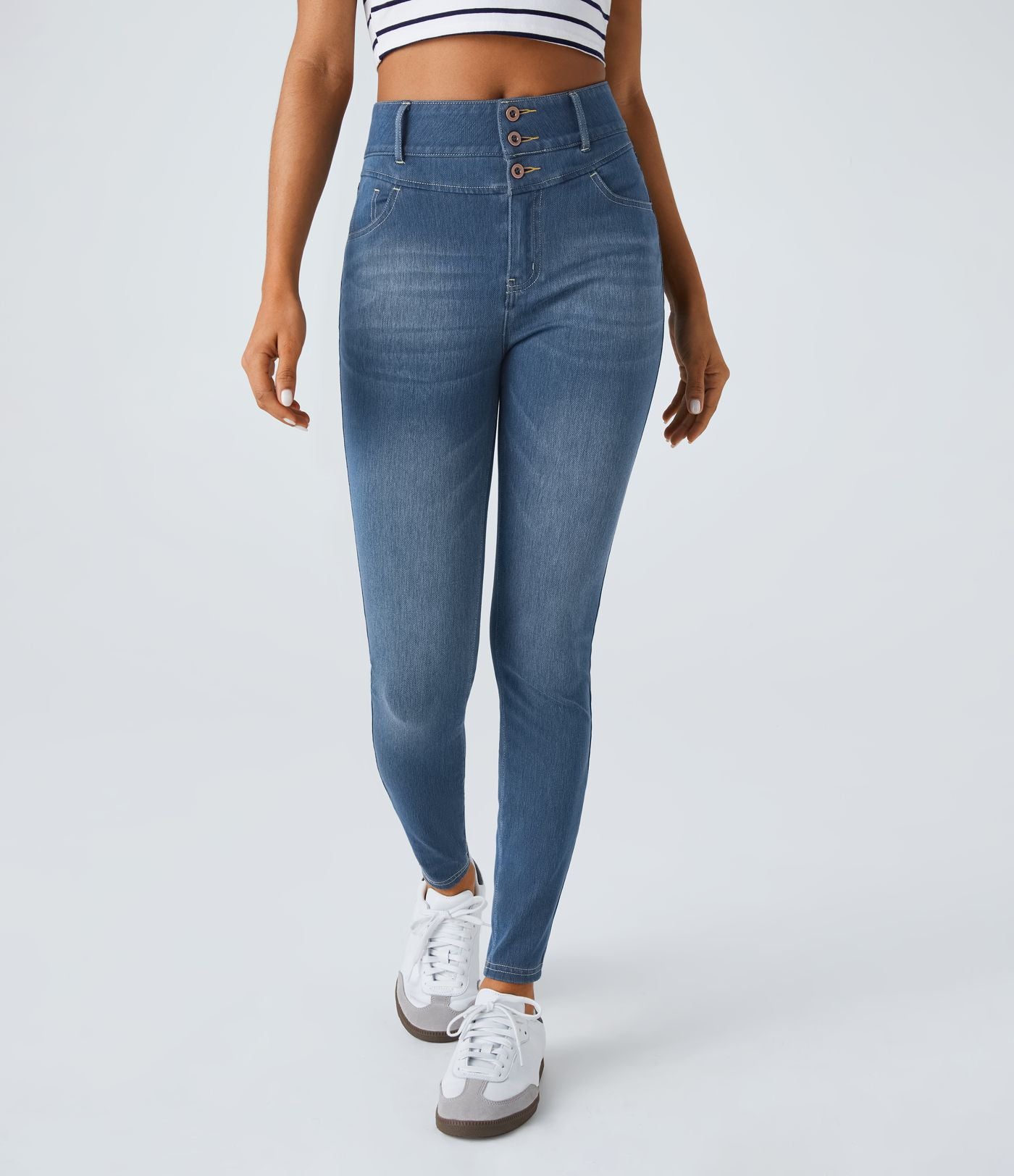 Halara Flex™ Jean skinny Casual Taille Haute Fermeture Éclair Boutonnés Plusieurs Poches Tricot Extensible