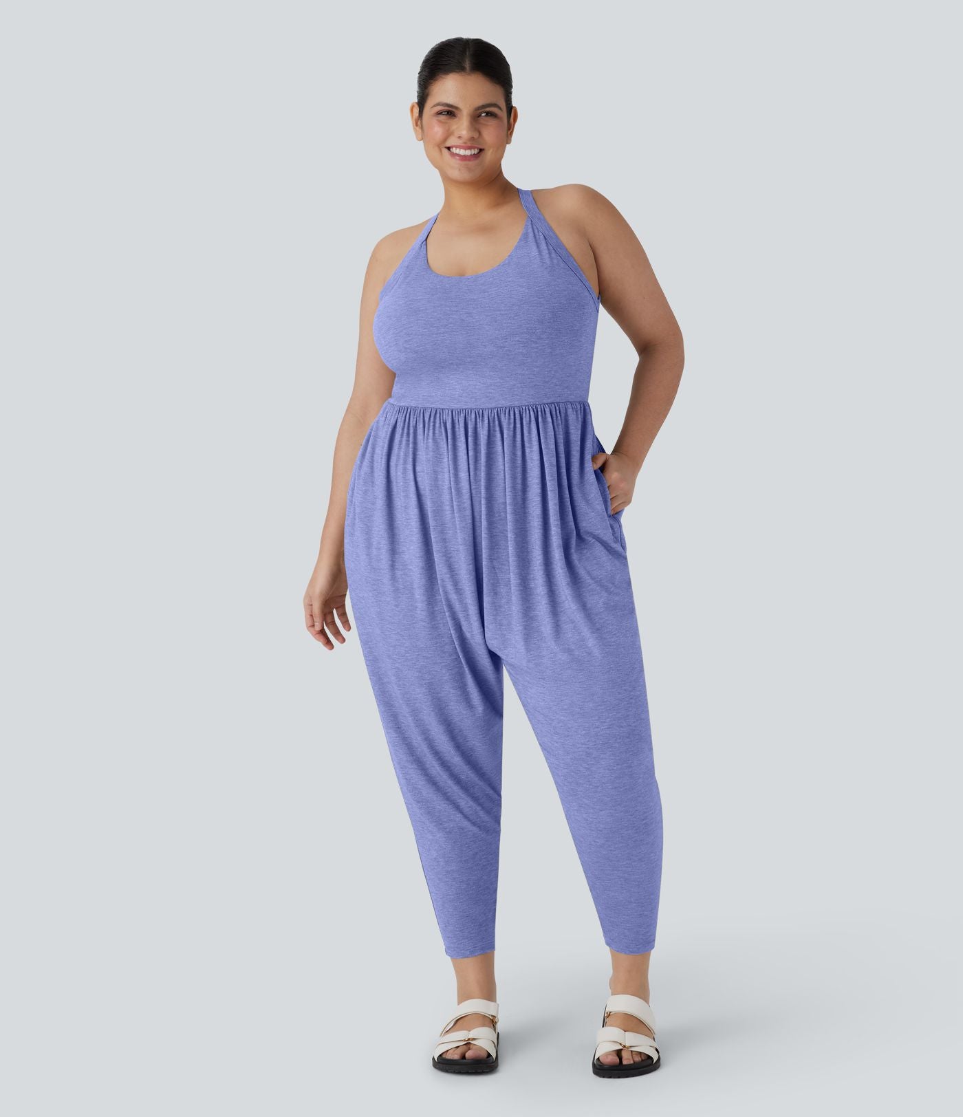 Combinaison sarouel dos nu torsadée grande taille avec poche latérale - Édition facile à enfiler
